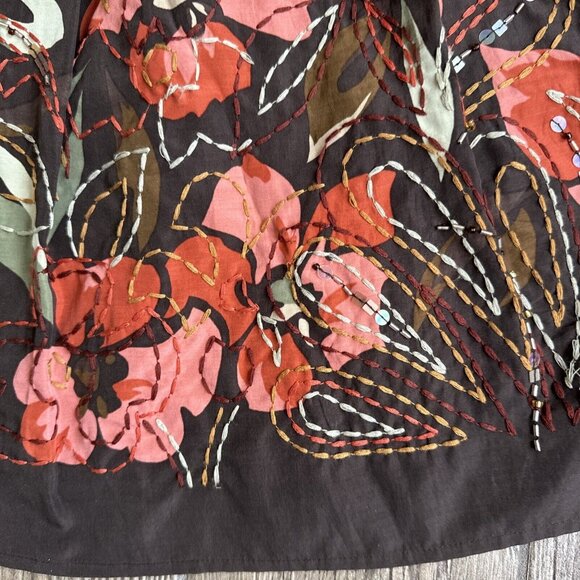 Talbot Skirt Womens 14 Brown A Line Floral Beaded Silk Fairycore Embroidered - Picture 3 of 10